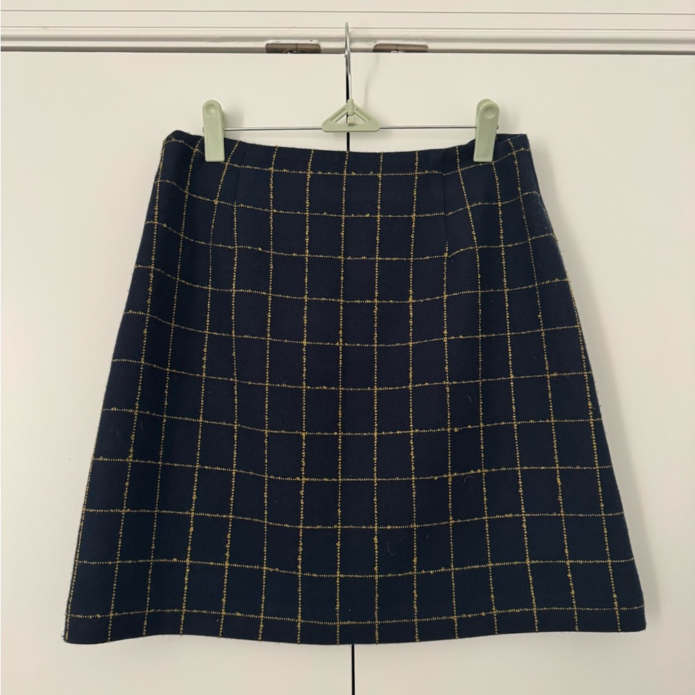 Navy Checkered Plaid Skirt